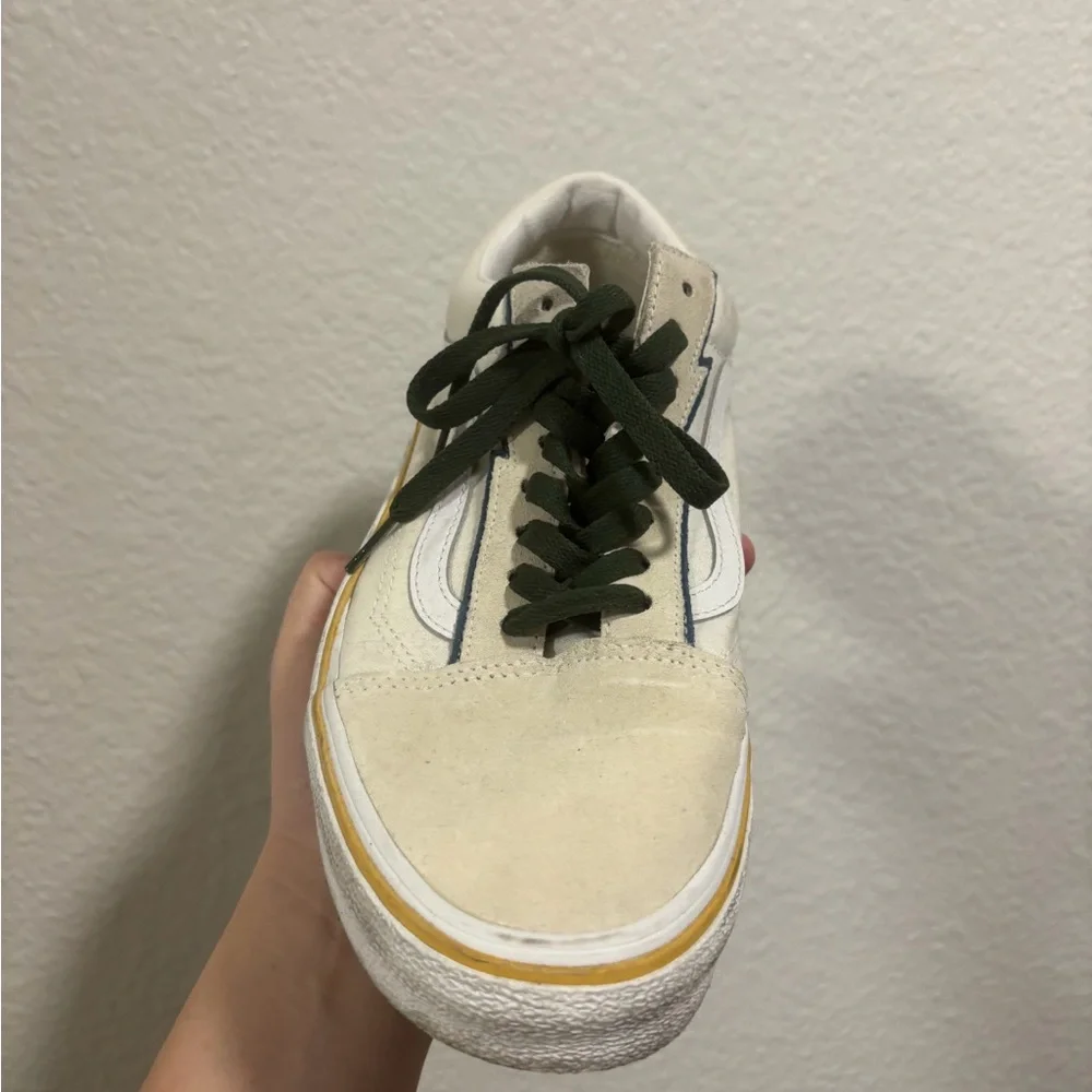 Vans Off-White Sneaker with Yellow Lightning Accent and Dark Green Laces - Picture 2 of 8